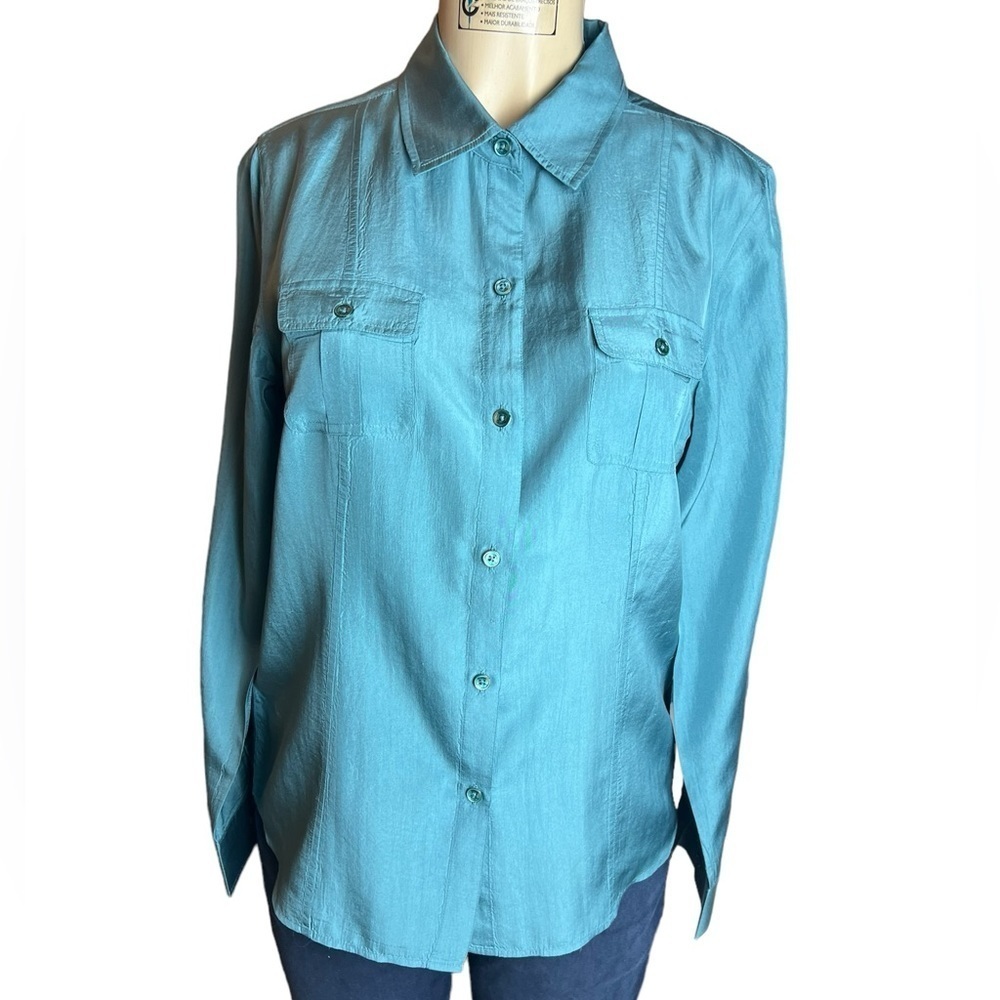 Tommy Bahama Amelia Camp Shirt 100% Silk Long Sleeve Blouse in Blue Size Small